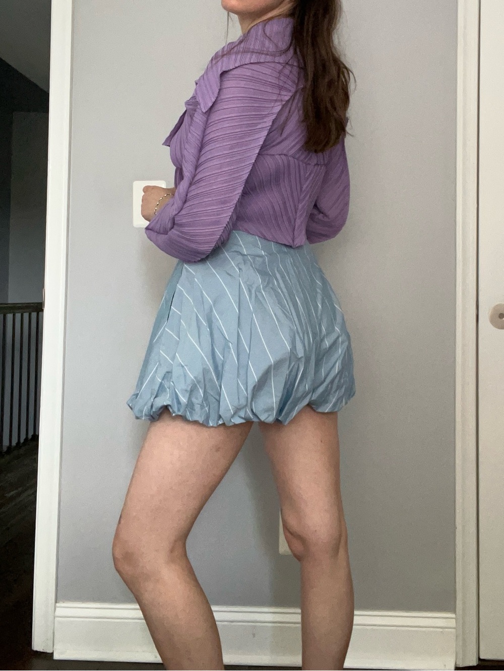 Tibi Striped Tech Poplin Bubble Short - Picture 7 of 7